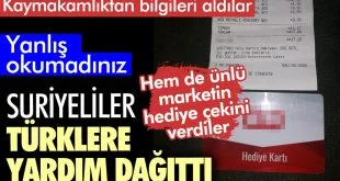 Suriyeliler Türklere yardım dağıttı.
